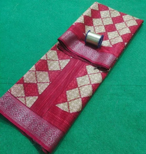 Soft Kota Stipple Weave Saree with Jari Border & Hand-Printed Design